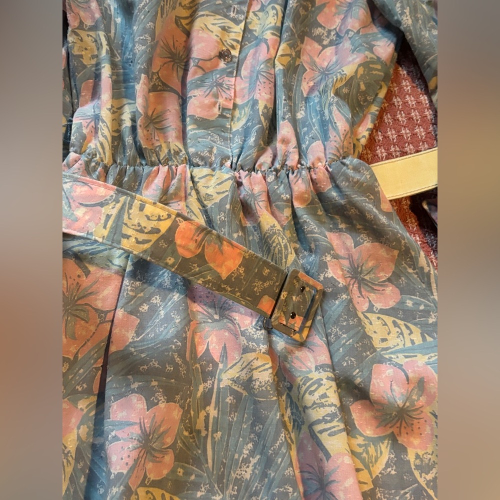 VINTAGE Pastel Floral Print Belted Women's Dress GOLDEN GIRLS 80s SIZE 10 - Picture 5 of 12